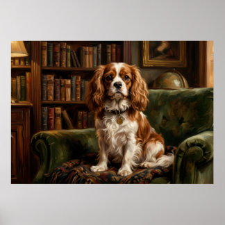 Póster Cavalier King Charles Spaniel Biblioteca Victorian