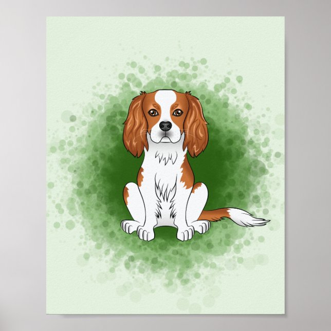 Póster Cavalier King Charles Spaniel Blenheim Sobre Verde (Frente)