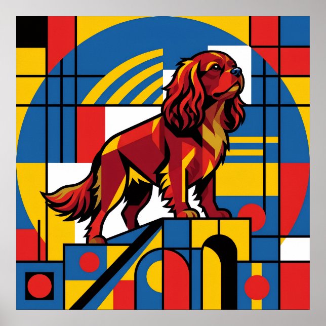 Póster Cavalier King Charles Spaniel cartel De Stijl | Mo (Frente)