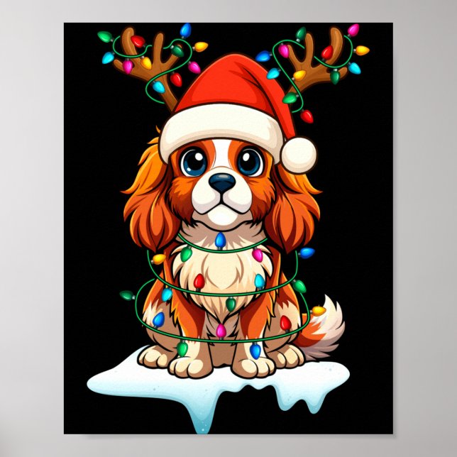 Póster Cavalier King Charles Spaniel Christmas Reindeer P (Frente)
