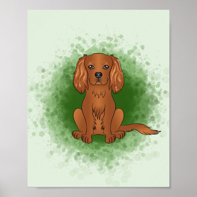 Póster Cavalier King Charles Spaniel de rubí sobre verde (Frente)
