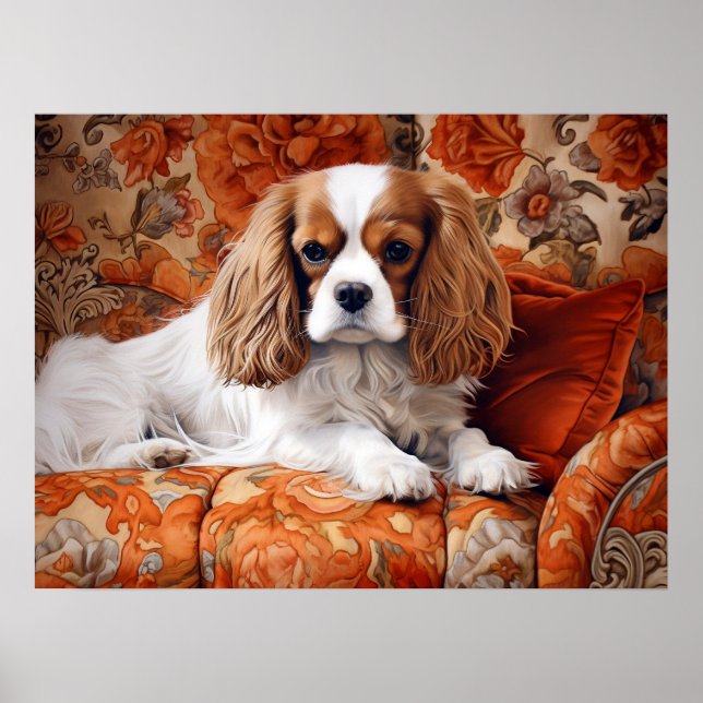 Póster Cavalier King Charles Spaniel en el Sofa (Frente)