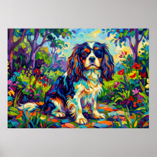 Póster Cavalier King Charles Spaniel Fauvista Jardín Post
