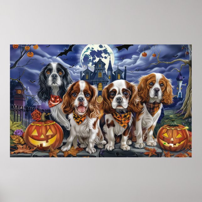 Póster Cavalier King Charles Spaniel Halloween Espeluznan (Frente)