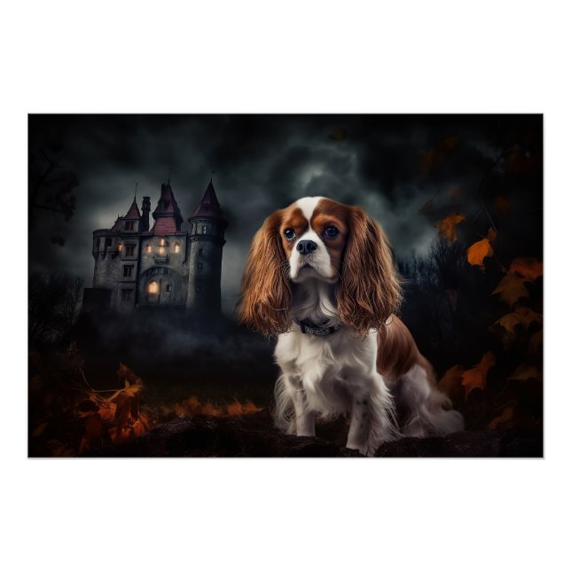 Póster Cavalier King Charles Spaniel Halloween Espeluznan (Anverso)