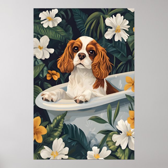 Póster Cavalier King Charles Spaniel In Bathtub Poster (Frente)
