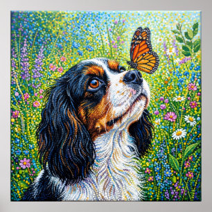 Póster Cavalier King Charles Spaniel Jardín de Mariposas