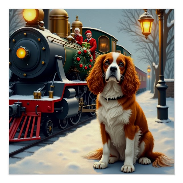 Póster Cavalier King Charles Spaniel Navidad Tren (Anverso)