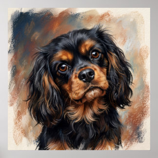 Póster Cavalier King Charles Spaniel Negro y Canela Retra