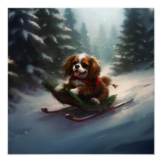 Póster Cavalier King Charles Spaniel  nieve de Navidad (Anverso)