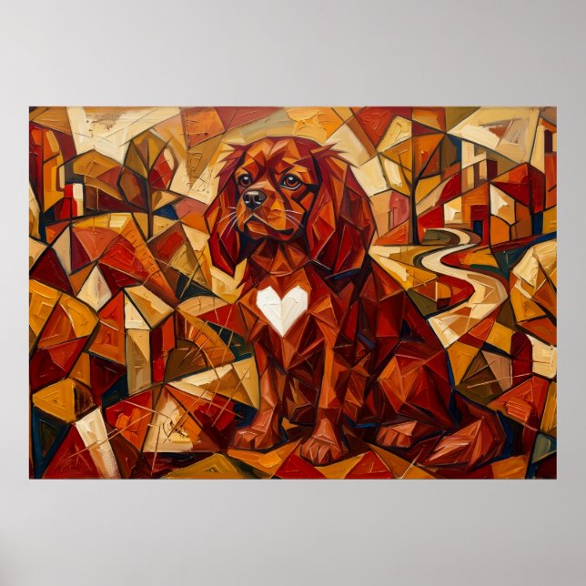 Póster Cavalier King Charles Spaniel Posición Geométrica  (Frente)