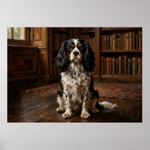 Póster Cavalier King Charles Spaniel retrato de bibliotec