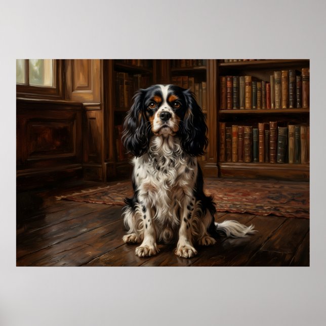 Póster Cavalier King Charles Spaniel retrato de bibliotec (Frente)