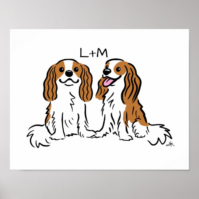 Póster Cavalier King Charles Spaniels corre con tu texto (Frente)