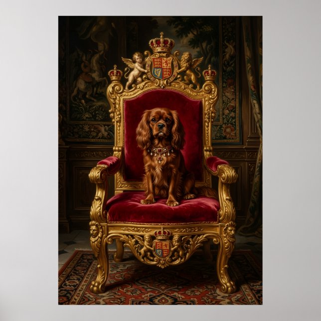 Póster Cavalier Spaniel Trono Corona Real (Frente)