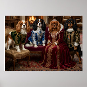 Póster Cavalier Spaniels Tudor Court junto a la chimenea