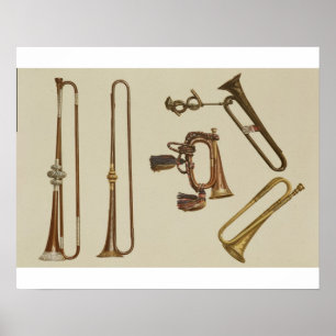 Póster Cavalry trumpet, a bugle, a gilt trumpet made by J