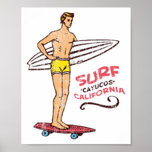 Póster Cayucos Surf Retro Vintage Tabla de Surf 60s 70s 8