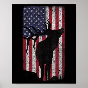 Póster Caza de alce Bugling Bull Bandera Estadounidense -