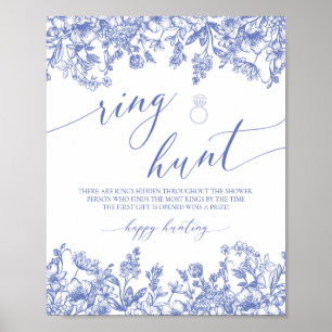 Póster Caza de anillo floral azul Rótulo de juego de duch