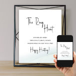 Póster Caza de anillo Juego de ducha de novia Juego de la<br><div class="desc">Signo del juego de ducha de novia Ring Hunt. "The Ring Hunt" destaca en caligrafía con letras a mano con elegancia casual. Diseño minimalista de moda con tipografía en blanco y negro sobre fondo blanco, con un suave lavado de acuarela y una suave paleta de color verde en el reverso....</div>