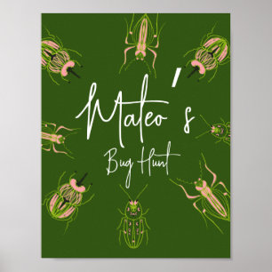 Póster Caza de Bichos Fiesta de Cumpleaños Insectos Dibuj