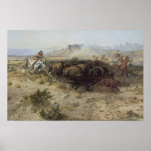 Póster Caza de Búfalos No. 26 por CM Russell, Indios Vint
