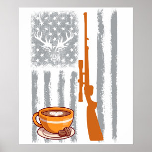 Póster caza de café - Bandera vintage de EE. UU. para caz