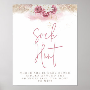 Póster Caza de calcetines de Baby Shower de Rosas Rosadas