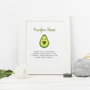 Póster Caza de chupetes Aguacate Kawaii Baby Shower