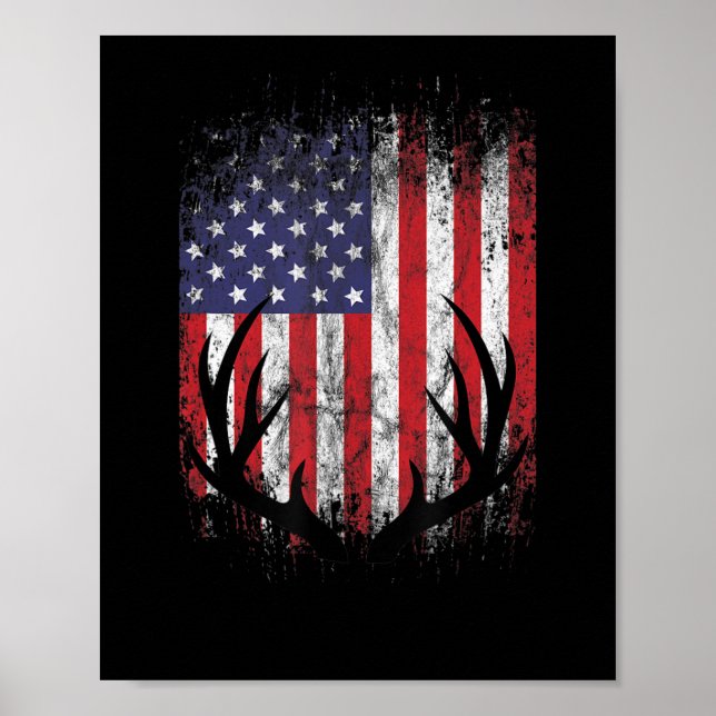 Póster Caza de ciervos Bandera Americana Antillas de cola (Frente)