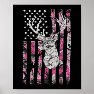 Póster Caza de ciervos Camo Bandera Americana Pink Buck