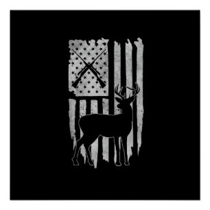 Póster Caza de ciervos con bandera americana cazador patr