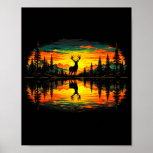 Póster Caza de ciervos naturaleza reflexión bosque árbole