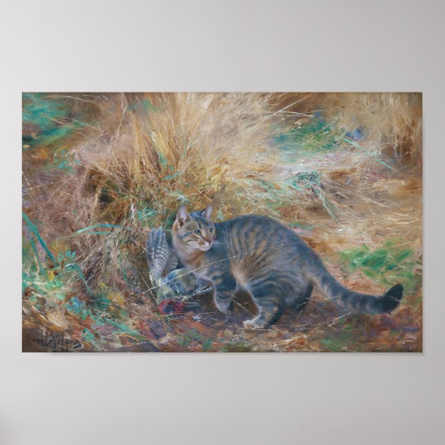 Póster Caza de gato en una tortuga, Bruno Liljefors (Frente)