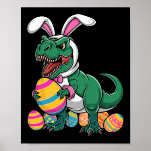 Póster Caza de Huevo de Pascua T Rex Dinosaur Bunny Feliz