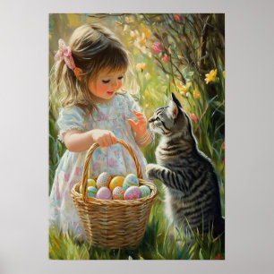 Póster Caza de huevos de Pascua con gatito