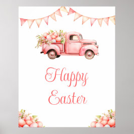 Póster Caza de Huevos de Pascua en Camión Rosa