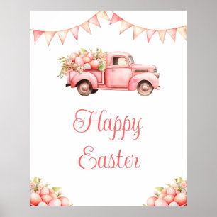Póster Caza de Huevos de Pascua en Camión Rosa