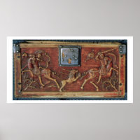 Caza de leones, placa de un cajón bizantino, 11ª c
