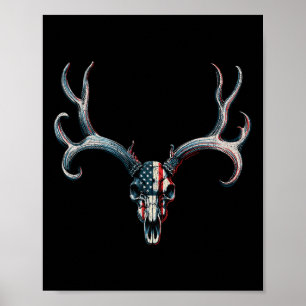 Póster Caza de Mule Deer - Bandera Estadounidense En El C