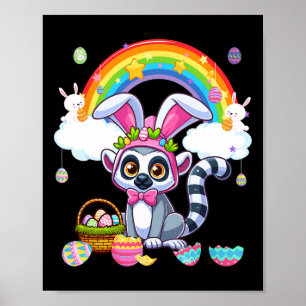 Póster Caza de Semana Santa de Lemur Bunny Cesta de Huevo