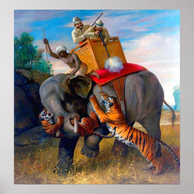 Póster Caza de tigres en Briton Rivière 1920 (Frente)