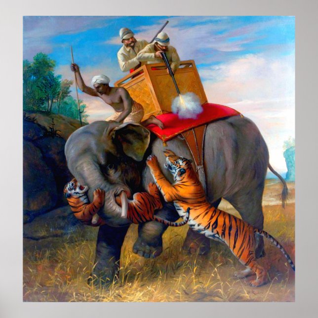 Póster Caza de tigres en Briton Rivière 1920 (Frente)