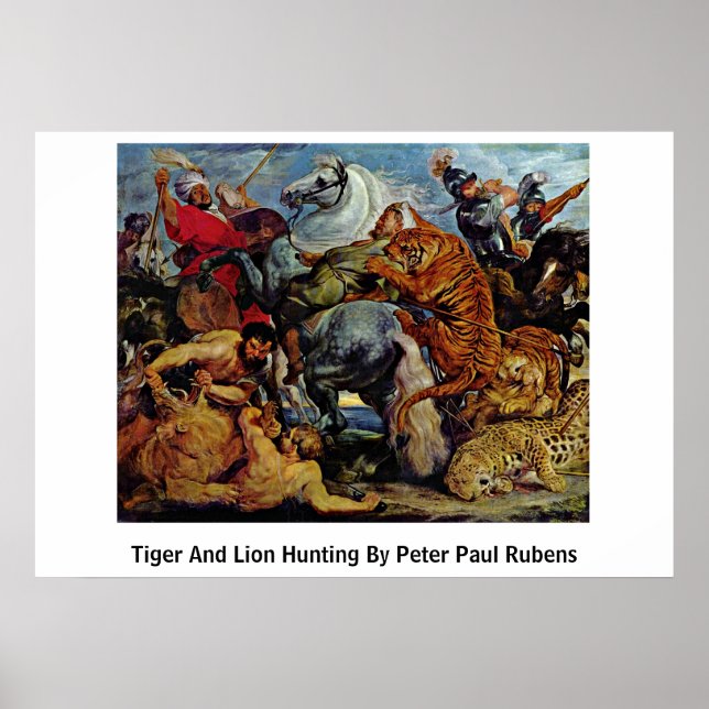Póster Caza De Tigres Y Leones Por Peter Paul Rubens (Frente)