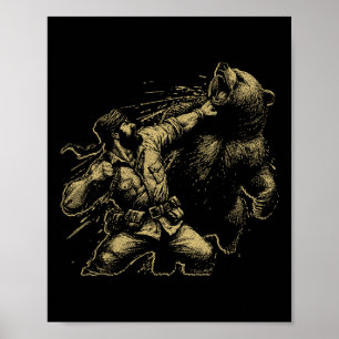 Póster Caza de vintage retro de oso de hombre gracioso