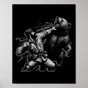 Póster Caza de vintage retro de oso de hombre gracioso