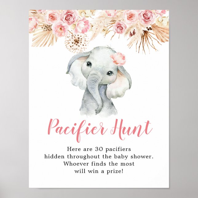 Póster Caza del Pacificador Baby Shower Chica del Elefant (Frente)