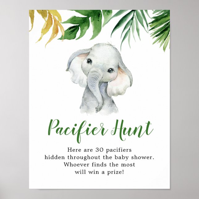 Póster Caza del Pacificador Baby Shower de Elefante Tropi (Frente)