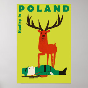 Póster Caza en Polonia, cartel de viaje vintage